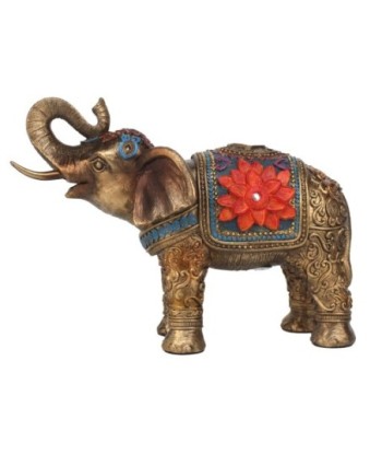 Figura Elefante Resina Dorada Decorativa Étnica