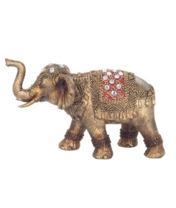 Figura Elefante Etnico Resina Dorada Decorativa 24 cm