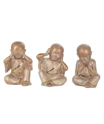 Monje No Ve-Oye-Habla Resina Dorado 21cm Figura Buda Oriental Decoración Feng Shui