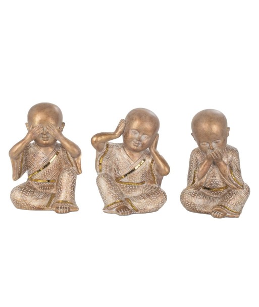 Monje No Ve-Oye-Habla Resina Dorado 21cm Figura Buda Oriental Decoración Feng Shui