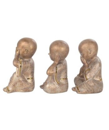 Monje No Ve-Oye-Habla Resina Dorado 21cm Figura Buda Oriental Decoración Feng Shui