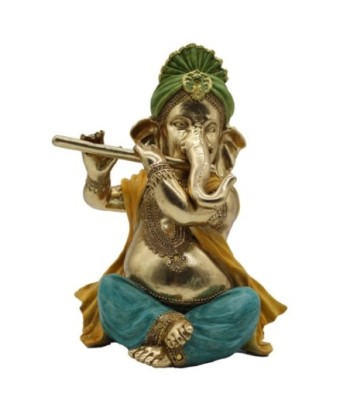 Figura Ganesha Musica Oriental Resina Dorada 28 cm