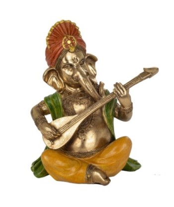 Figura Ganesha Musica Oriental Resina Decorativa