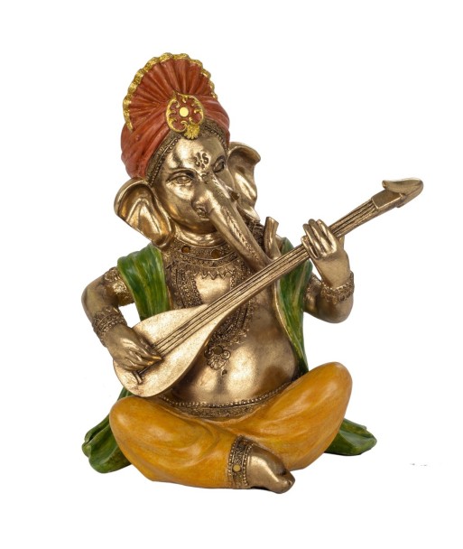 Figura Ganesha Musica Oriental Resina Decorativa