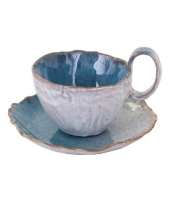 Plato con taza de piedra azul Bohemio para cocina y desayunos