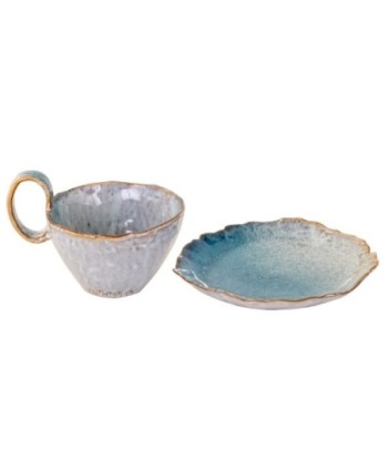 Plato con taza de piedra azul Bohemio para cocina y desayunos