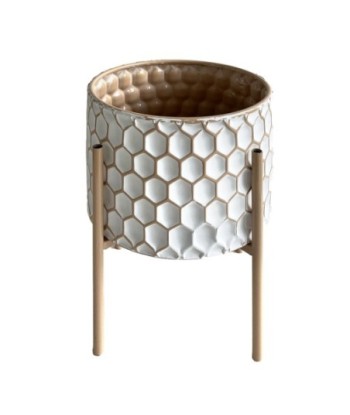 Macetero grande de metal y madera para decoración de interiores y exteriores