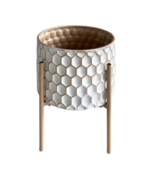 Macetero grande de metal y madera para decoración de interiores y exteriores