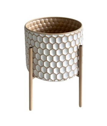Macetero pequeño decorativo para plantas y flores en metal y madera