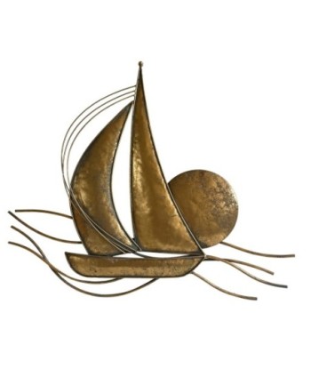 Adorno Pared Barco Náutico Decorativo Colgante Metal Dorado 55,5x4x68 cm