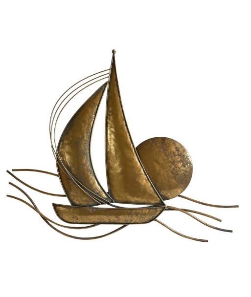 Adorno Pared Barco Náutico Decorativo Colgante Metal Dorado 55,5x4x68 cm