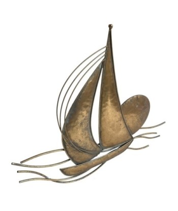 Adorno Pared Barco Náutico Decorativo Colgante Metal Dorado 55,5x4x68 cm