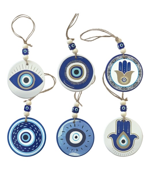 Colgante mano fatima 6 diferentes protección mal de ojo amuleto suerte azul cerámica