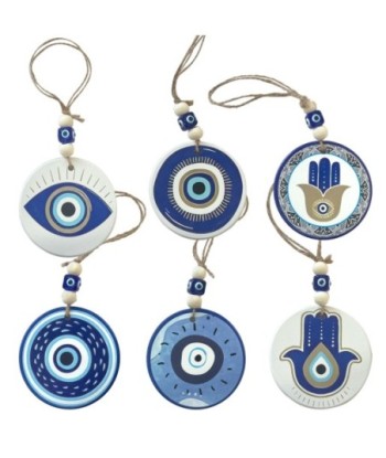 Colgante mano fatima 6 diferentes protección mal de ojo amuleto suerte azul cerámica