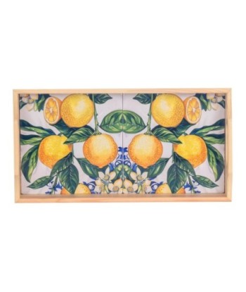 Bandeja para Limones de Cerámica y Madera, Ideal para Decorar tu Cocina y Servir Frutas Frescas con Estilo