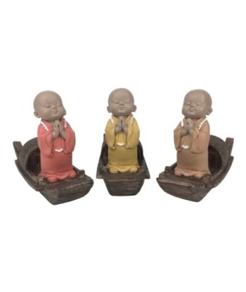 Figura Budas Monje 3 Diferentes Posturas Resina Multicolor 10cm