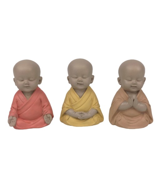 Monje 3 diferentes Figura de Buda Oriental Multicolor Resina 5,5 cm