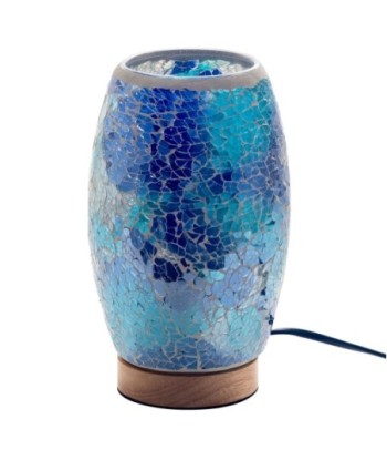 Lámpara de Mesa Mosaico India Azul Vidrio y Madera