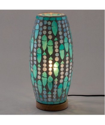 Lámpara mosaico de mesa estilo India en verde con vidrio y madera