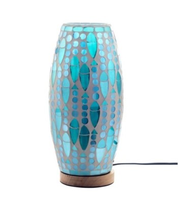 Lámpara mosaico de mesa estilo India en verde con vidrio y madera