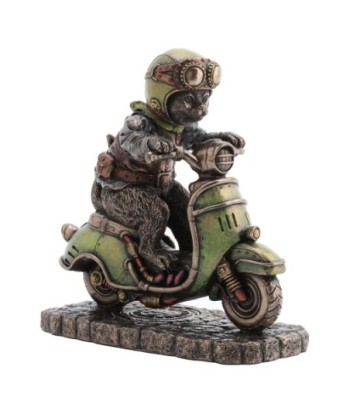 Gato Steampunk Scooter Figura Decorativa Resina Verde 14 cm