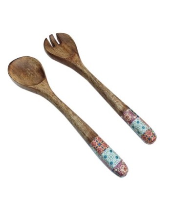 Set de cuchara y tenedor hidráulico de madera vintage para cocina
