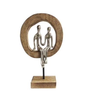 Figura Pareja Decorativa Bohemio 27cm Aluminio Madera