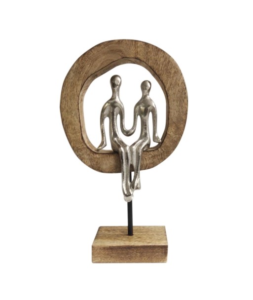 Figura Pareja Decorativa Bohemio 27cm Aluminio Madera