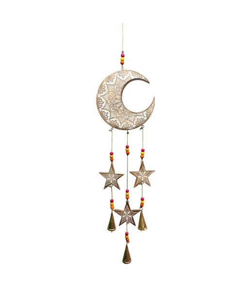 Móvil de Luna y Estrellas Bohemio para Decoración Infantil en Madera, Ideal para Habitaciones de Niños y Bebés