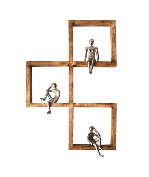 Adorno Pared Figuras Bohemio Decoración Hogar Vintage Moderno Arte Metal Madera