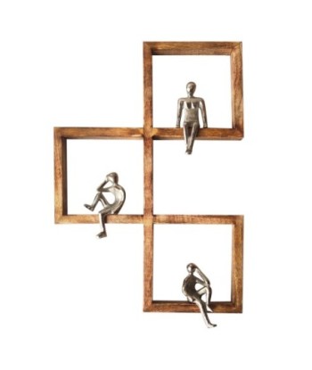 Adorno Pared Figuras Bohemio Decoración Hogar Vintage Moderno Arte Metal Madera