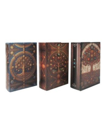 Caja libro árbol 3 unidades decorativas étnicas vintage para hogar y oficina