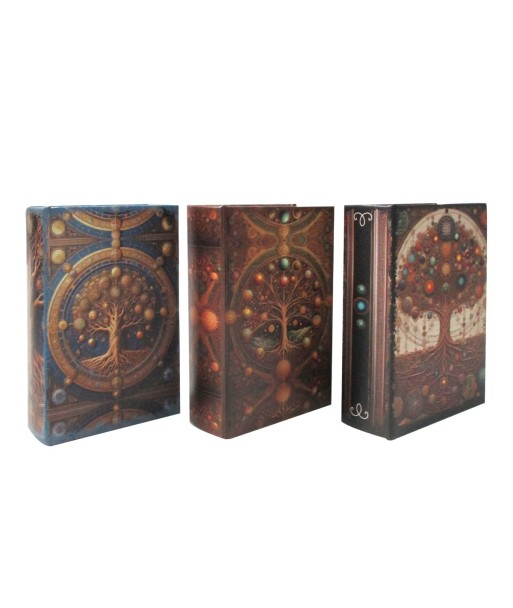 Caja libro árbol 3 unidades decorativas étnicas vintage para hogar y oficina