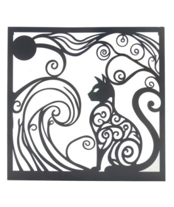 Adorno Pared Gato Negro Metal Etnico Decorativo