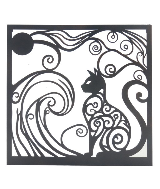Adorno Pared Gato Negro Metal Etnico Decorativo