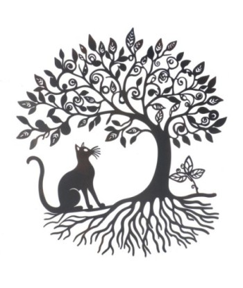 Adorno Pared Árbol con Gato Figura Metal Decorativo