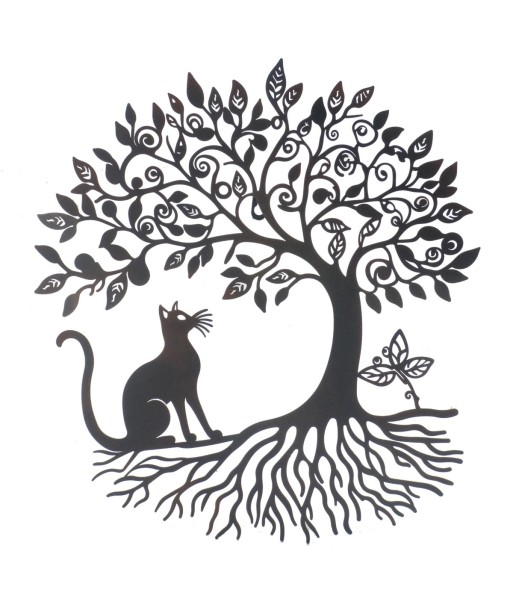 Adorno Pared Árbol con Gato Figura Metal Decorativo