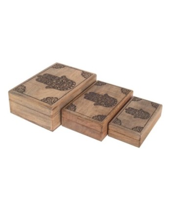 Conjunto 3 Cajas Decorativas Mano de Fátima Etnicas Marrones