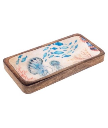 Bandeja medusas pequeña decorativa madera azul náutica marino