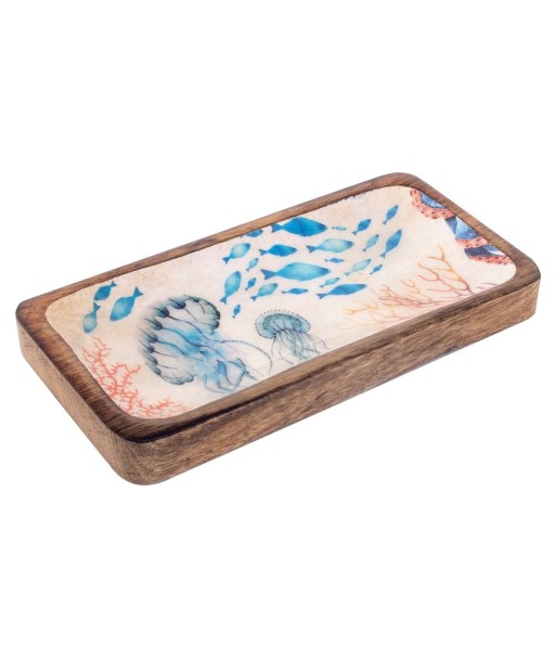 Bandeja medusas pequeña decorativa madera azul náutica marino