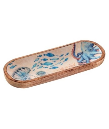 Bandeja medusas pequeña de madera para cocina y decoración náutica