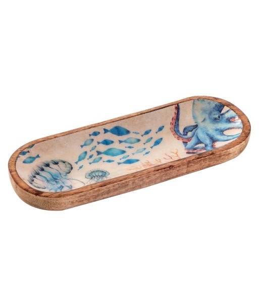 Bandeja medusas pequeña de madera para cocina y decoración náutica