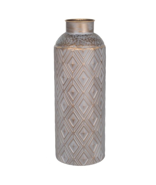 Jarrón étnico de metal gris decorativo para hogar y oficina