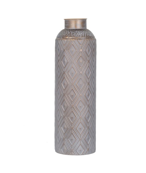 Jarron gris étnico decorativo de metal para hogar moderno y elegante