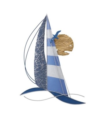 Adorno Pared Velero Decorativo Marinero Náutico Metal Azul 80,5 cm