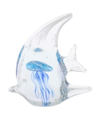 Pisapapel pez con medusa decorativo para regalo en cristal azul marino