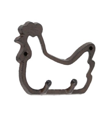Percha Gallina Decorativa para Pared, Perchero Rústico de Hierro Colado, Accesorio de Jardín y Hogar, 2 Ganchos