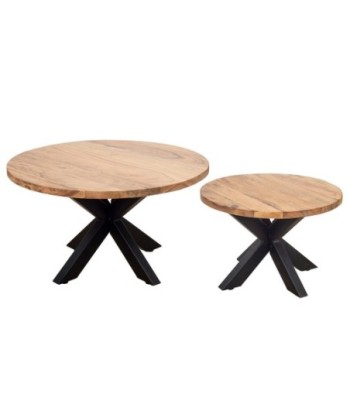 Conjunto de 2 Mesas Auxiliares Bohemias de Madera de Acacia
