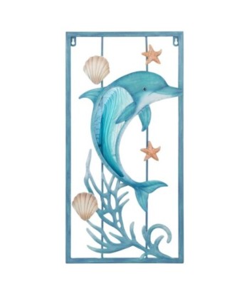 ORIGEN Home Decor Adorno Pared Delfin Apliques Metal Azul Rectangular 61x31x3cm