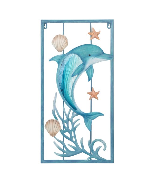 ORIGEN Home Decor Adorno Pared Delfin Apliques Metal Azul Rectangular 61x31x3cm